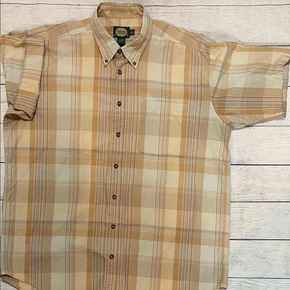 Cabela's Beige Plaid Fishing Shirt Men's Sz 2XL